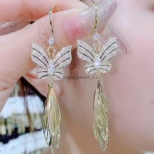 2024 New Dragonfly Water Butterfly Earrings Super Immortal Style Zircon Tassel Female