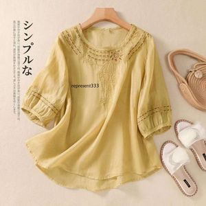 designer dress Mom's 7/4 Sleeves Round Neck Loose Casual Bottom Shirt Summer Korean Large Women's Age Reducing Slimming T-shirt