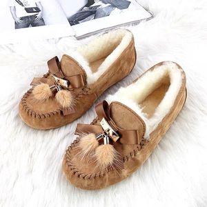 Casual Shoes Genuine Leather Women Flats Moccasins Driving Natural Fur Wool Loafers Fashion Comfortable Woman
