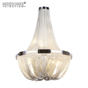 Meerosee Modern French Empire Chain Pendant Light Fixture Long Silver Aluminium Chandelier Light Suspension Luster Lamp för restaurang