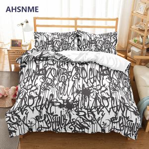 AHSNME Abstract Hip Hop Graffiti Art Bedding Set Hand-painted inkjet painting theme Quilt Cover Pillowcase Set Can print photos