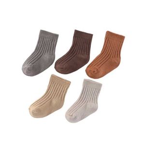 Kids Socks Unisex Non-Slip Socks 5 Pairs 100% Cotton Elasticity 0-5T Solid Color Newborn Baby Girl Boy Socks Sets Infant Accessories d240528