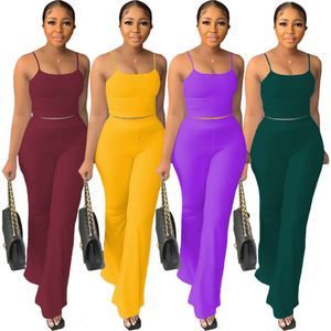 Womens Tracksuits Two Pieces Set Designer 2024 New Solid Camisole Slim Bell-bottoms Simple Fashion Suits 8 Colours