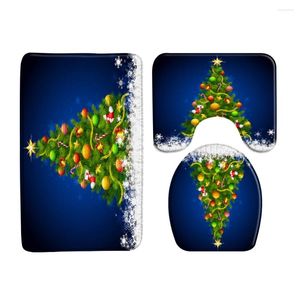 Bath Mats 3Pcs Blue Christmas Green XmasTree Color Rope Ball Snowflake Year Bathroom Decor Non-slip Carpet Toilet Cover Rugs