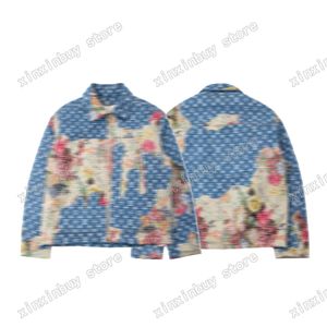 Xinxinbuy Men Designer płaszcz płaszcza kwiat dżinsowy panele pary bawełny bawełnianie woda lapowa szyja czarny niebieski s-xl 229a