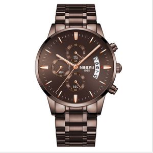 NIBOSI Brand Quartz Chronograph Stopwatch Fine Quality Mens Watches Stainless Steel Band Watch Luminous Date Life Waterproof Wristwatch 2472