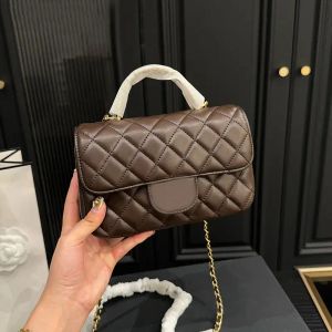 24 Ny lyxdesigner kvinnor axelväska mode diamantgitter kedja brev handtag mini axelväskor dubbel bokstav hög kvalitet äkta läder crossbody väska