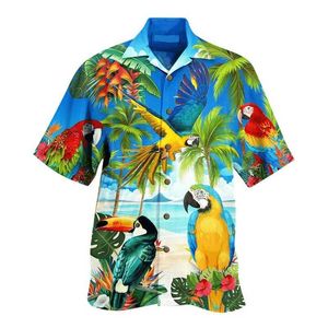 Herren lässige Hemden Hawaiian Beach Papagei Grafikhemden für Männer Kleidung Mode Hawaii Kokosnussbaumtier 3D bedruckt kurzarm Urlaub Tops Z240528