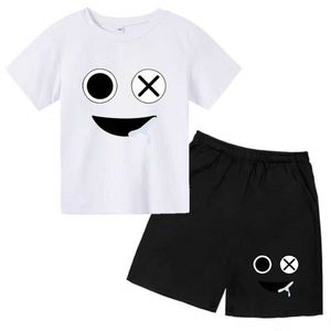 T-shirts kläder set sommar kortärmad vän set söt uttryck t-shirt shorts set pojkar och flickor barn fashionabla gatukläder t-shirt toppuppsättning wx5.27