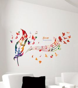 Musik Notiz Buntes Feder Wandtattoos Schmetterlingsmuster Das Lied der Vögel zitieren Wandaufkleber DIY Home Dekoration Tapete Art D3188809