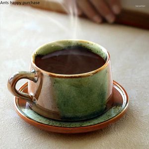 Tazze da caffè in ceramica con piattino vintage fatti a mano tazze fatte a mano per la colazione il latte da tè pomeridiano