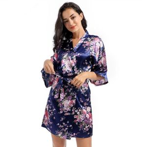 Women039s Sleepwear Silk Floral Robes For Women Dressing Gowns BridEMaid Short Satin Kimono Wedding Party Bathrobes Whole6863159