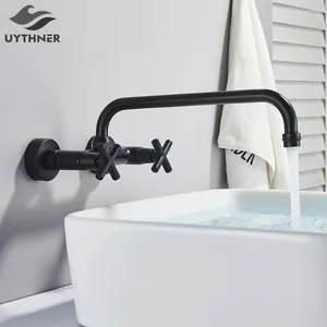 Bathroom Sink Faucets Black Kitchen Faucet Bath And Cold Water Mixer Wall Mounted Tap Vessel Swivel Long Spouts Basin