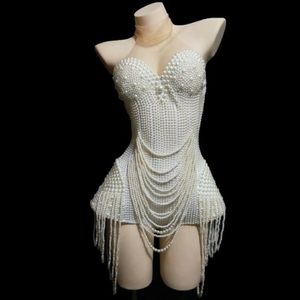 Sahne Giyim Beyaz İnciler Beading Bodysuit Caz Dans Kostümü Akşam Gece Kulübü Bar Gösterisi Balo Doğum Günü Kıyafet Kadın Şarkıcısı Clothesstage 300x