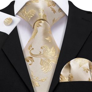 Champagne Floral Silk Necktie For Men With Pocket Square Cufflinks Sets Classic Jacquard Ties Wedding Party Business BarryWang 240511
