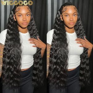 Wiggogo 40 inch Human Hair 13x4 Wave Deep Frontal Wig 13x6 Curly HD Lace Pront Brazilian Water Wave 5x5 HD Lace Closure WIG 240527