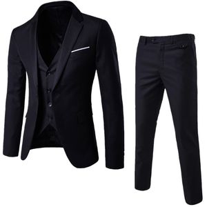 Blazer Pant Vest 3Pcs Set Black Suits Slim Wedding Set Classic Blazers Male Formal Business Dress Suit Male Terno Masculino 252t