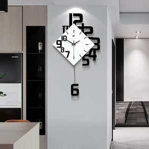 Nordic Living Room Wall Clock Swinging Wood Home Watch Personality Creative Simple Modern Art Quartz Clocks 240528