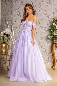 Party Dresses Off Shouldr Floral En linje Graduation Gown Appliciques Corset Tulle Long Prom Dress Backless Evening With Futterfly