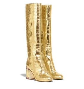 Women039s oryginalne skórzane buty w stylu jesiennym i zimowym zaokrąglone lśniącym wysokim obcasami rozmiar 3444 Gold9149122