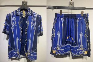 24SS Unisex Hawaiian Beach Tracksuit Set - Color Block Printed Shirt Shorts for Men and Women Asian Size M -3XL A11