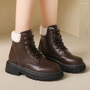 Boots Ladies Shoes On Sale 2024 Fashion Lace Up Women's Winter British Style Round Toe Solid Short Barrel Low Heel Nude