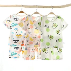 Abbigliamento per bambini estivi abiti da pigiama abito cotone cartone animato cartone animato sottile set da ragazzi per ragazzi abbare a due pezzi set 240528