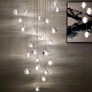 Moderner Kristall -LED -Kronleuchter für Treppenhaus Luxus Cristal Ball Hanging Lampe Nordic Water Tröpfchen Design Innenbeleuchtung