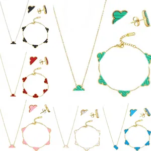 Never Fade Jewelry Sets Pendant Fashion Earring Bracelet Necklace Four Leaf Clover Lucky Set Wedding Women Bridal Jewelry Sets