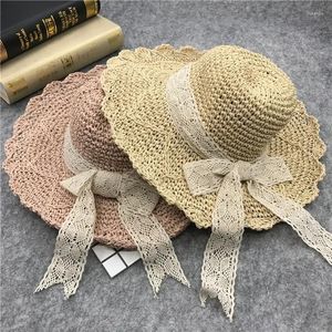 Chapéus de aba larga Big Handmade Straw Hat Summer Summer Beach para férias de férias Mulheres UV Proteção do arco do arco ao longo das mulheres