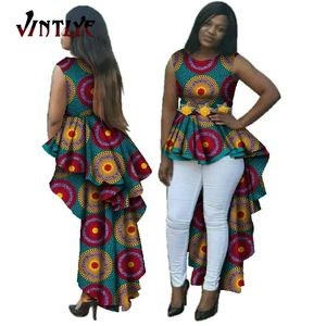 Fashion Africian Femme Top Sleeveless Africa Style Lady Shirts with Swing Floral Printed Casual African Women Clothes WY145