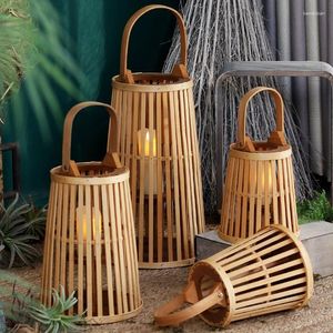 Świece ręcznie robione naturalne drewniane bambusowe latarnie z uchwytem w małych dużych dużych rozmiarach domowe dekoracje ogrodowe puste uchwyt