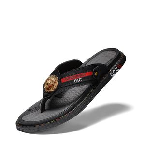 Luxury men's cowhide flip-flops with toe flops Men's flat sandals Beach Chic shoes Plus size T10