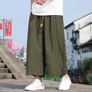 Męskie spodnie chiński styl letni szeroka noga mężczyzn ponadwymiarowa workowate koktajlki koraliki sznurka
