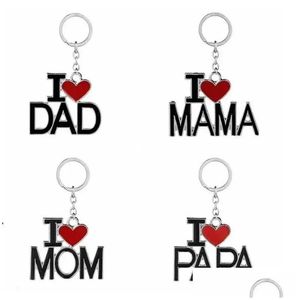 Party Favor Ups English Letter KeyChain I Love Papa Mamma Mamma Dad Metal Key Ring Family Keychains for Father Mothers Day Gift Drop Deli Dhjbp