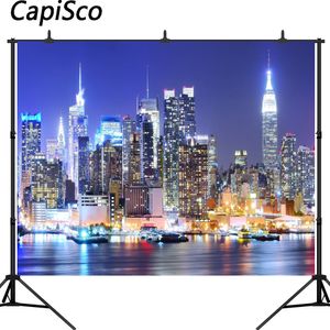 Capisco New York City Manhattan Night Scene Skyscraper Urban Light Photography Backdrop Vinyl Photo Background Studio Props