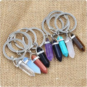 Keychains Lanyards BK Natural Stone Hexagonal Prism Quartz Point Healing Crystals Chakra nyckelkedjor DIY smycken Tillbehör släpper de DHZ8B