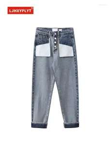 Kvinnors jeans omvänd skräddare denim nio-punkts byxor kvinnors sommarpersonlighet design sexig smal hög midja blå kvinnlig harem