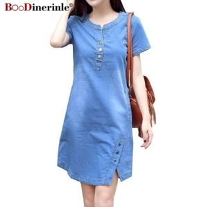 Booninerinle корейское платье плюс плюс размер для женщин для женщин летнее платье повседневное с пуговицами сексуальное мини -джинсовое платье 3xl Y20032675655517