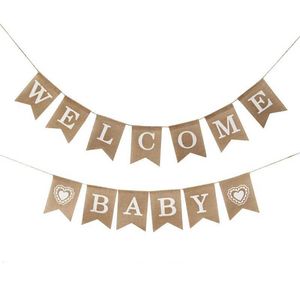 Banners Streamers Confetti 1 Set Pull flag Ceiling Decoration party Supplies Linen Zipper Outdoor Wedding Welcome Baby Burlap Swallowtail Flag Photo Props d240528