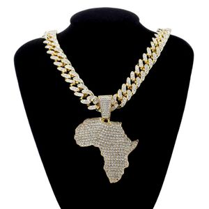 Fashion Crystal Africa Map Pendant Necklace for Women's Hip Hop Accessories Smycken Halsband Choker Cuban Link Chain Gift X0509 2302