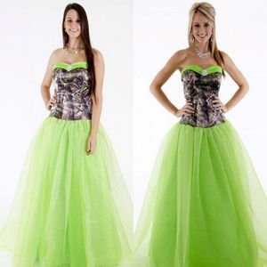 Nowe przybycie kamuflaż sukienki druhna ukochana w kamuflaż nadruk potargany pącz zielony tiul sukienki