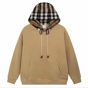 EN's Hoodie Designer Sweatshirt Hipster Khaki Hoodie Sweater Klasik Ekose Patchwork Gevşek OS Kazak Erkek ve Kadın Hoodie Yüksek Kaliteli Moda Pamuk Ceket