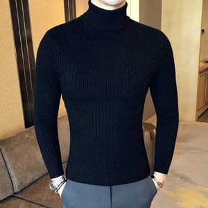 Męskie swetry jesienne zimowe golarki pullover ciepły solidny kolor męski sweter szczupły pullover menu dzianiny swetry dna koszula Q240527