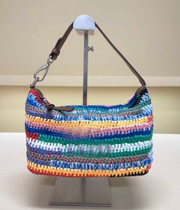 New Rainbow Woven Mixed Colours Crossbody Vintage Premium Lunchbox Bag Purse Underarm Bag Messengers Purses 240528