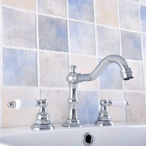 Banyo lavabo musluk cilalı krom pirinç güverte monte çift tutamaklar yaygın 3 delikli musluk mikser su musluklar mnf540