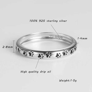 Casal Rings autênticos 925 Sterling Silver Cat and Dog Paw Ring Ring com revestimento de ouro adequado para casais femininos Trend Jewelry requintado como um dia dos namorados