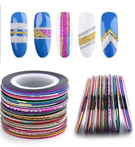 30pcsset unhas linha de fita de tiras misturadas adesivas coloridas na arte de tiras de tiras de decalques para decorações9302578