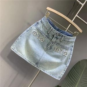 Etekler y2k yaz mektubu nakış yüksek bel yıkamış a-line denim etek kadınlar vintage diz üstü mini Kore moda giyim