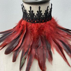 Natural Feather Lace Fake Collar Black Feather Choker Collar Sexig spets Kvinnor Nacke Cover Punk Cape Shawl Party Cosplay